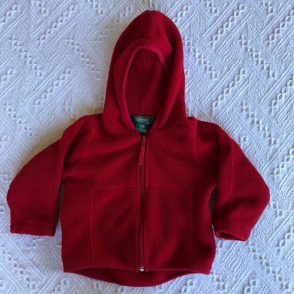 L.L. Bean Infant Red Fleece Hooded Jacket Infant 6-12 Months 90s Y2K Zip Front - Picture 1 of 7
